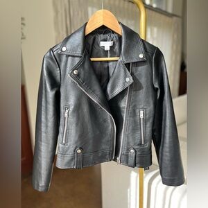 Topshop faux leather biker jacket in black - Size 0